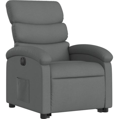 Poltrona relax TV molto comoda con funzione di sollevamento elettrico in tessuto grigio scuro DEC028362