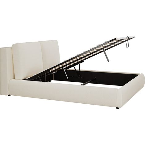 Letto contenitore matrimoniale 160 x 200 cm idraulico in bouclé beige con testiera e rete a doghe (1/5)