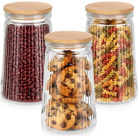 Recipientes de vidrio para productos a granel con tapa y cierre hermético, 1 l, 3 unidades.