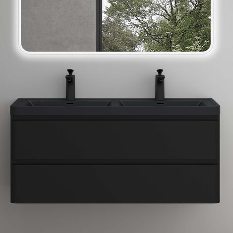 Mai & Mai Meuble de Salle de Bain Suspendu 120x48x55cm avec 2 Tiroirs et Lavabo Meuble Sous Lavabo Noir Mat Lucca (1/5)
