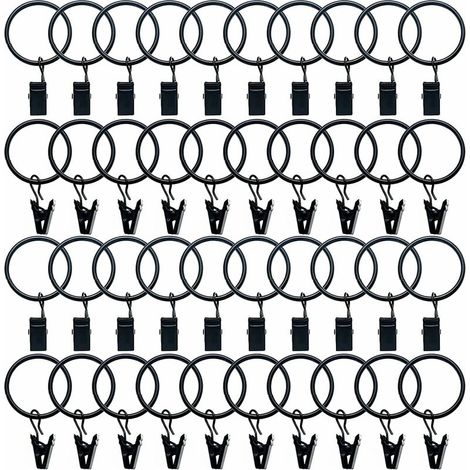 40er Pack Gardinenringe Vorhangringe mit Clips 32mm Metallklammern für Vorhänge Duschvorhang Schwarz
