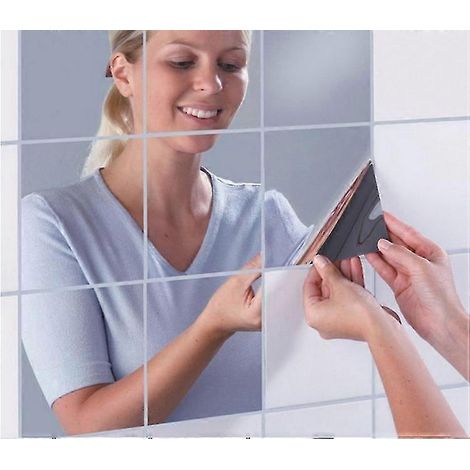 16 miroirs décoratifs carrés argentés, autocollants mosaïque décoratifs amovibles (1/5)