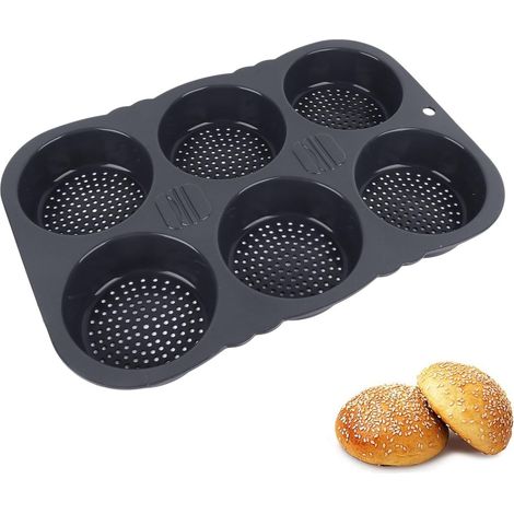 Moule à pains pour hamburgers et hot-dogs – Plaque de cuisson en silicone antiadhésif à 6 cavités pour pains à burger et hot-dog – Idéal pour la maison (1/5)