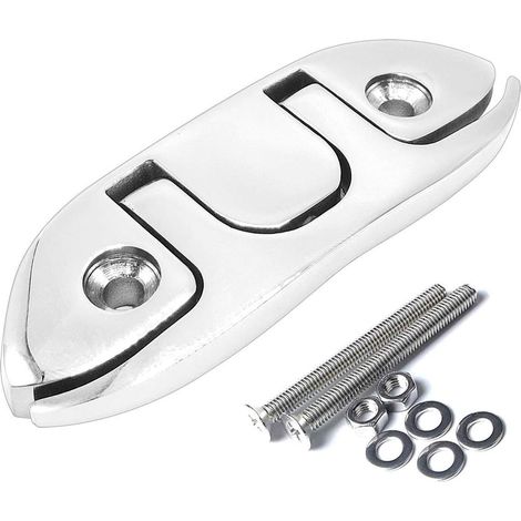 Cornamusa plegable para muelle de barco, de acero inoxidable 316, con fijaciones (plateada, 11,5 cm, 1 pieza)