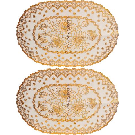 2 Pièces Sous-verres PVC Ovales Dorés - Nappe de Table Déco Cuisine Restaurant Mariage Élégant (1/5)