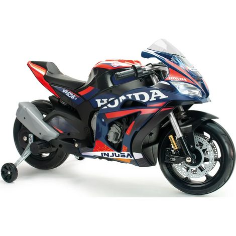 Moto Elettrica per Bambini Honda 12V Blu con Rotelle Laterali Luci LED (1/4)