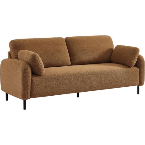 sweeek - 3-Sitzer Sofa mit Bouclé-Bezug und Metallfüßen, Bouclé, Dunkelbeige