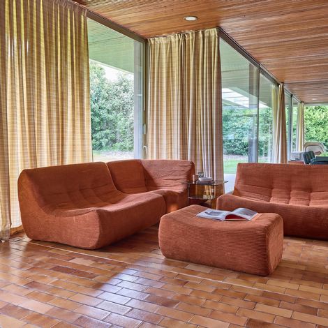Canapé d'angle modulable 5 places avec repose pied velours côtelé - Sokol Velours côtelé Terracotta (1/4)