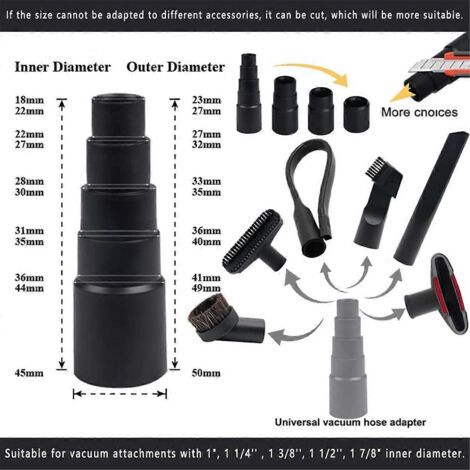 NALOOKAMIC Kit de 8 accessoires universels pour aspirateur, adaptateur de tuyau d'aspirateur en plastique pour aspiration eau et poussière, compatible avec les aspirateurs de 1-1/4 pouce (A)