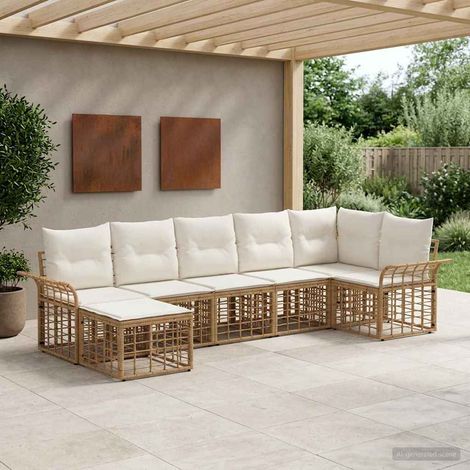 vidaXL  Outdoor Sofa Set  7 pcs Natural and Cream White Poly Rattan