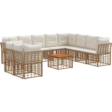 Set di divani da esterno 11 pcs Naturale e Bianco Crema vidaXL
