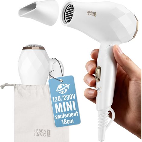 Seche cheveux voyage pliable petit - 1000W & Double tension & Sac de voyage avec buse de coiffage inclus I Sèche cheveux ionique Hair dryer I Mini sechoir cheveux Séche cheveux leger (1/5)
