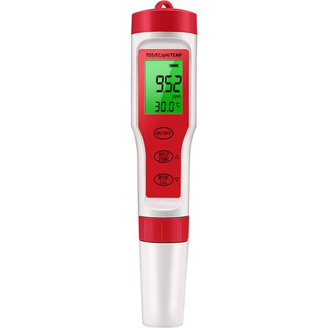 Lecteur de pH pour l'eau, testeur de pH de l'eau Haute précision 4 en 1 pH numérique,Outil d'essai EC TDS, détecteur de compteur de température pour l'eau à domicile, hydroponie, aquariums, piscines (1/4)