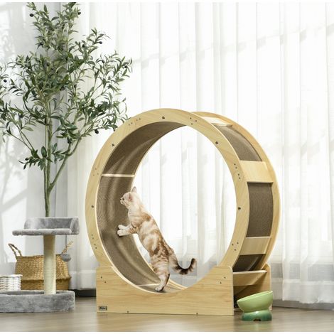 Ruota per gatti da 91 cm con freno e tiragraffi, legno colore rovere HAVRYA (1/4)