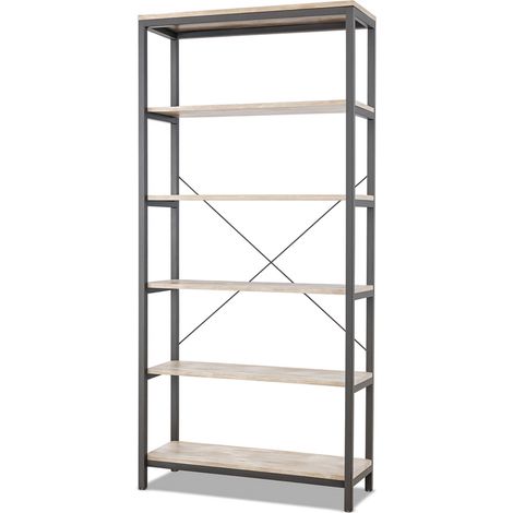 Ganbaru - Regal mit 6 Fächern 80x30xH180 cm im Industrie-Stil bleach