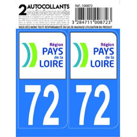 10x Autocollant departement 72 - PAYS DE LA LOIRE
