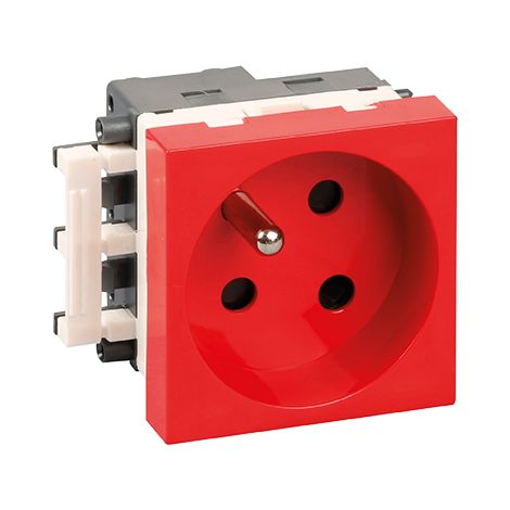 Prise 2P+T 16A détrompée rouge format 45x45mm à clipser (ss dét.) EUR'OHM 61411