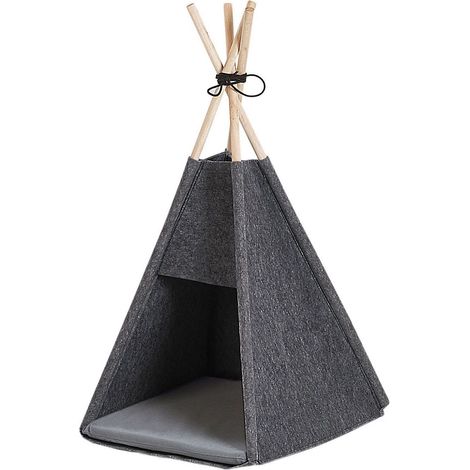 Pet Teepee Dark Grey Felt 35 x 40 cm Cat Dog Tent with Pad ULUBEY