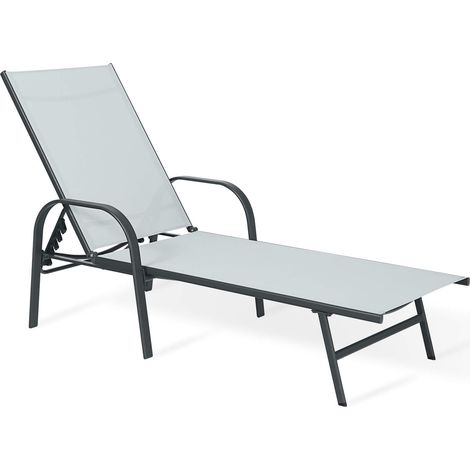 Liegestuhl Rebecca Mobili Darkin 95x195x69 Stahl Polyester Hellgrau Anthrazit Modern