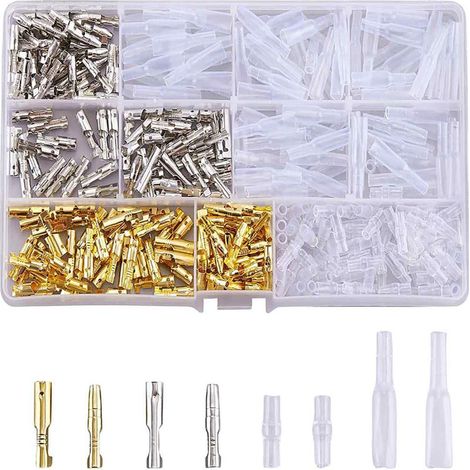 360PCS Laiton Bullet Connecteurs Kit, 3.9mm Bullet Terminal Connecteur Mâle et Femelle, Connecteur Electrique Moto Cosse Electrique Moto Cosse Bullet Cosse Ronde a Sertir avec Manchons Isolant (1/5)
