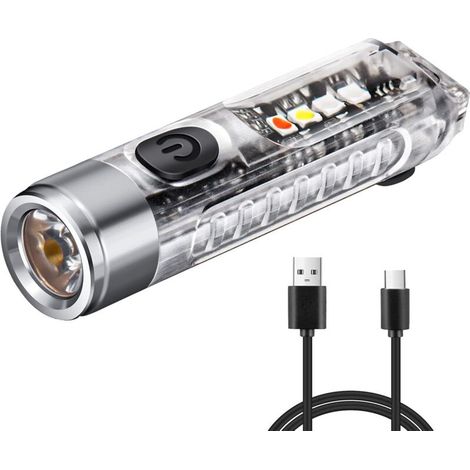 Small Mini Powerful Keychain LED Flashlight Type-C Rechargeable Flashlights IP65 Waterproof Multi Function for Emergency Suitable for walking, searching, hiking. [Energy Class A+]