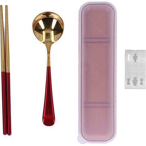 Umweltfreundliches, wiederverwendbares Besteckset, rotgoldene Spiegeloberfläche – elegantes Design (1/5)