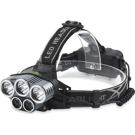 Lampe frontale rechargeable USB 2000 lumens, 5 LED 6 modes avec flash rouge, étanche IPX6, angle 90°, pour camping pêche course jogging (1/4)
