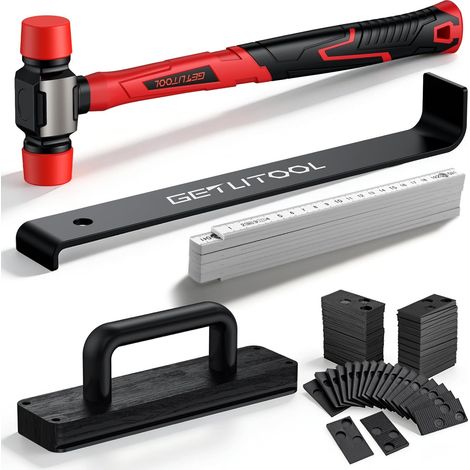 Kit D'installation pour Sol Stratifié,60 Cales,Marteau en Caoutchouc, Bloc de Frappe avec Poignée,Barre de Traction avec Feutre,Mètre Pliant - Outils Complets pour Parquet (1/5)