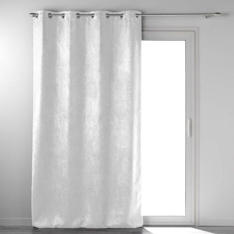 Rideau grande hauteur 135 x 280 cm occultant velours frappé Melodie Blanc (1/4)
