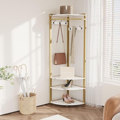 Porte-manteau d'angle en métal avec 6 crochets doubles / étagère de rangement / étagère à chaussures - Porte-vêtements ouvert - Étagère de couloir - Peu encombrant - Design industriel pour couloir (1/5)