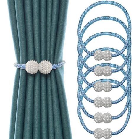 Curtain hooks, set of 6, magnetic fasteners, suitable for living room and bedroom (blue)