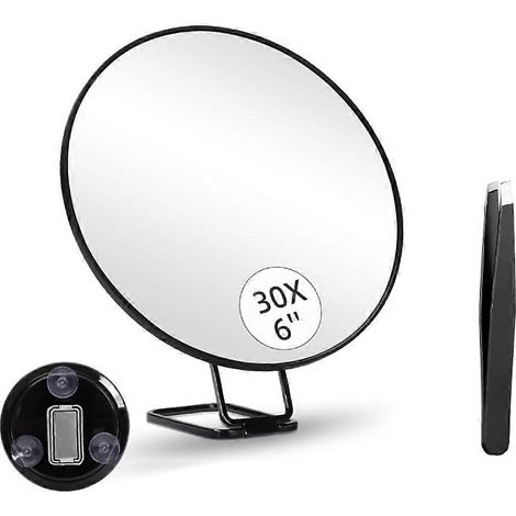 Miroir grossissant x30 avec supportpince à épiler et miroir de maquillage grossissant à 3 ventouses pour la toilette et les voyages. (1/5)