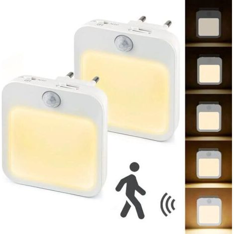Veilleuses LED,2 PCS Veilleuse Prise Electrique avec Capteur Crépusculaire et Détecteur de Mouvement, Veilleuse Enfant avec 3 températures de couleur (1/2)