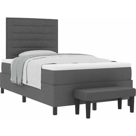 Lit double  Lit adulte  Lit à ressorts avec coussin Gris foncé 120 x 200 cm tissu (1/5)