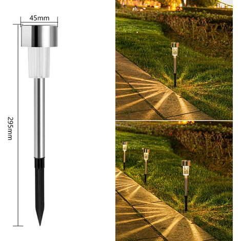 (Lot de 2 - Argent - Lumière chaude) Lampes solaires d'extérieur pour jardin, étanches, compatibles avec allées, terrasses, patios et jardins. (1/5)