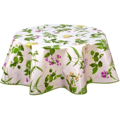 Habitable - Nappe en toile cirée ronde Botanique - Diam. 135 cm - Fuchsia (1/3)