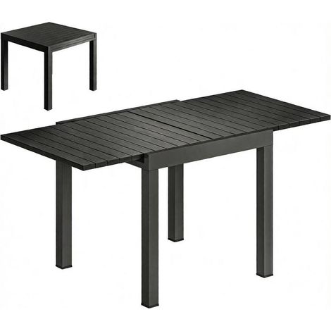 Tavolo da giardino allungabile in alluminio nero effetto legno per 4-6 persone MODENUIT (1/5)