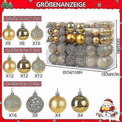 Lot de 100 boules de Noël dorées, pailletées et opaques, modèle 2025 (1/5)