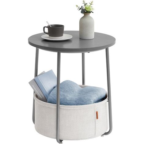 Table basse ronde moderne avec rangement 45 x 50 cm style épuré salon chambre en aggloméré gris ciment (1/2)