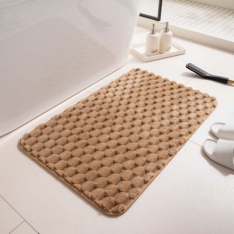 Kaki, 40 x 60 cm, texture écaille de tortue Tapis de bain en peluche imitation carapace de tortue, absorbant et antidérapant pour l'entrée de la salle de bain, facile à nettoyer. (1/4)