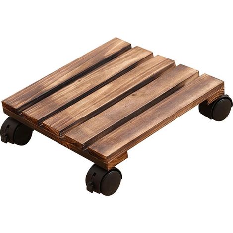 Support Roulettes Carré pour Pot de Fleur - Bois Massif - 30 x 30 cm - Intérieur - Charge Max 40 kg - Marron (1/5)
