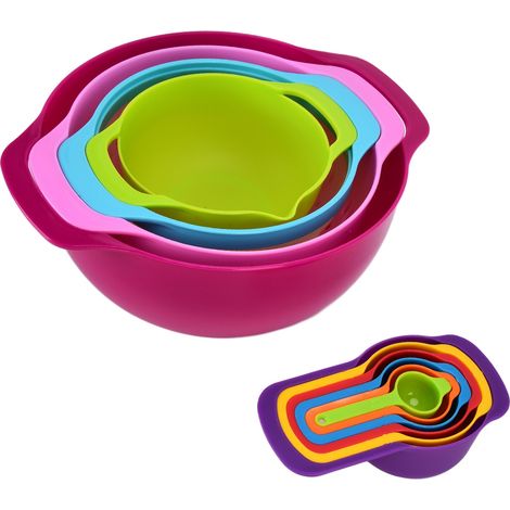 Lot de 10 gobelets doseurs et cuillères de cuisine colorés pour pâtisserie et préparation (1/5)