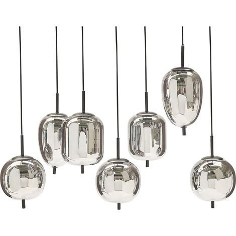 Beliani – Lustre en verre argenté moderne 7 ampoules – Longueur réglable 60-98 cm – Finition brossée – Pour salle à manger et salon