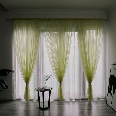 Rideau Voile - 200 cm x 100 cm - Motif Feuilles - Polyester Lavable - Pour Fenêtre ou Porte - 1 Pièce (1/3)