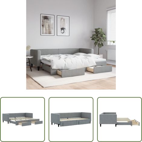 vidaXL Sofa-Bett - Tagesbett Ausziehbar mit Schubladen Hellgrau 80x200 cm Stoff (1/5)