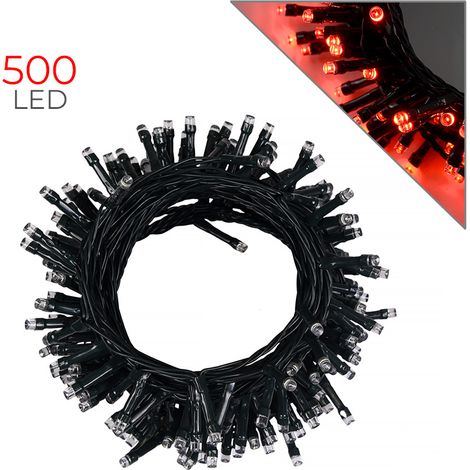 CATENA LUMINOSA 500 LED DA 25 METRI CON CAVO VERDE E LUCE ROSSA - DECORAZIONE LUMINOSA PER INTERNI ED ESTERNI (1/5)