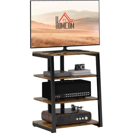 Rustic Brown HiFi Stand with 4 Spacious Storage Shelves for Audio Equipment and Media Organization