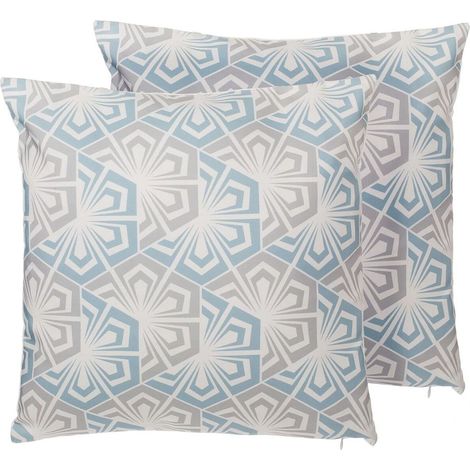 Lot 2 Coussins Décoratifs 45 x 45 cm en Tissu Blanc avec Motif Abstrait Bleu et Gris pour Chambre ou Salon au Style Scandinave Boho ou Moderne Beliani (1/5)