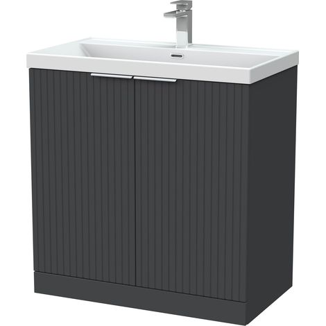 Callingwood Contemporary Floor Standing 2 Door Vanity Unit with Thin-Edge Ceramic Basin , 800mm, Dark Grey (1/4)