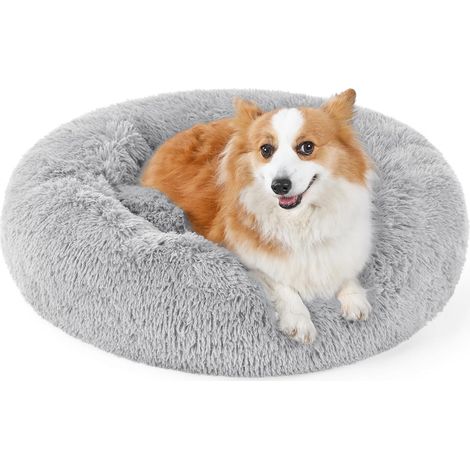 80 cm Außendurchmesser, hellgrau, für den Innenbereich, Katzen- und Hundebett, maschinenwaschbar, weiches Plüsch, rund, flauschig, 1 Stück (1/5)